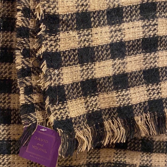 D&Y Houndstooth Faux Fur Panel Scarf NWT Brown & Black in Gingham Buffalo Plaid - Picture 13 of 14